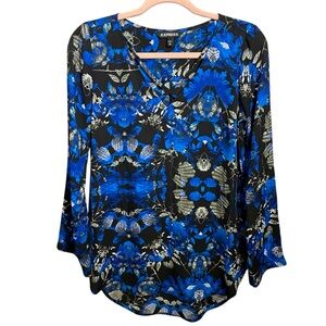 Express Women's Blue Floral Top Size XS
